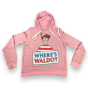 Wheres Waldo Pink Hoodie Womens XL Cartoon Comic Book Drawstring